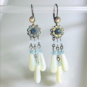 Silver blue chandelier earrings